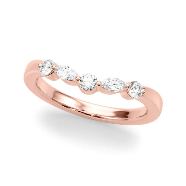Marquise and Round Diamond Half Eternity Band with Prong Setting Rose gold