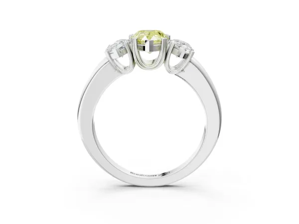 Fancy Yellow Three-Stone Pear Cut Cut Diamond Ring with Channel Set Band and Four-Prong Setting Silver