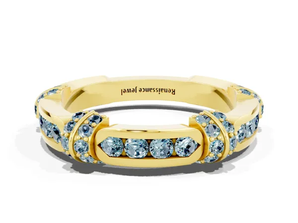 Pavé Round Aquamarine Link Band with Bezel Setting Yellow gold