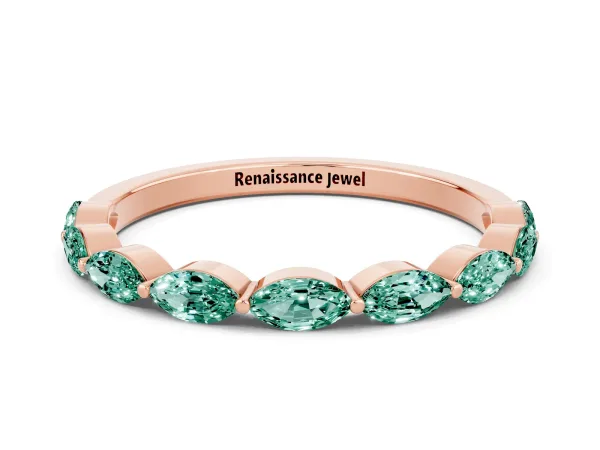 Marquise Green Sapphire Half Eternity Band with Prong Setting Rose gold