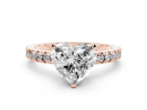Heart Cut Diamond Pavé Band Solitaire with Four-Prong Setting Rose gold
