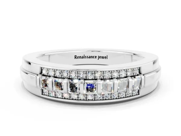 Bar-Set Princess Cut Moissanite Pavé Band Platinum