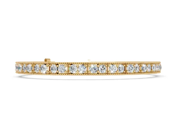 Round Cut Milgrain Tennis Bracelet with Box Setting Yellow gold