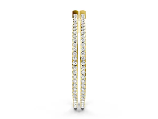 Pavé Round Diamond Hoop Earrings with Hinged Snap Closure Yellow gold