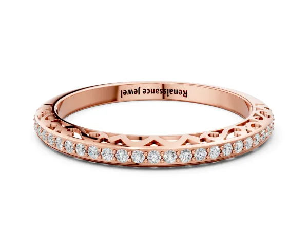 Round Diamond Channel-Set Eternity Band with Filigree Detailing Rose gold