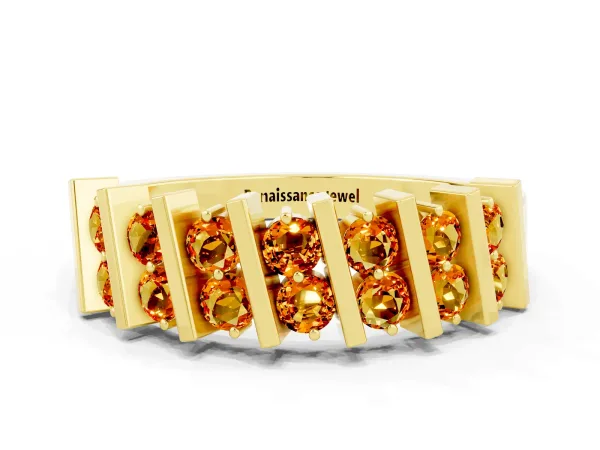 Channel Set Round Citrine Anniversary Band with Vertical Prongs Yellow gold