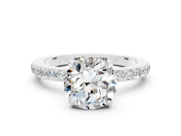 Round Cut Moissanite Pavé Engagement Ring with Round Accents and Prong Setting White gold