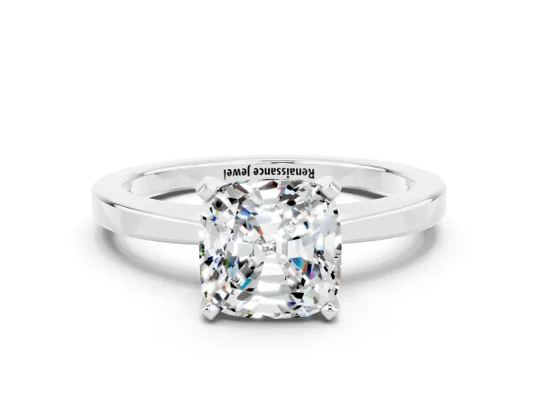 Cushion Cut Moissanite Solitaire Engagement Ring with Classic Band and Four-Prong Setting Silver