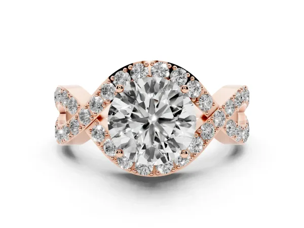 Round Cut Solitaire Twist Band Pavé Diamond Engagement Ring Rose gold