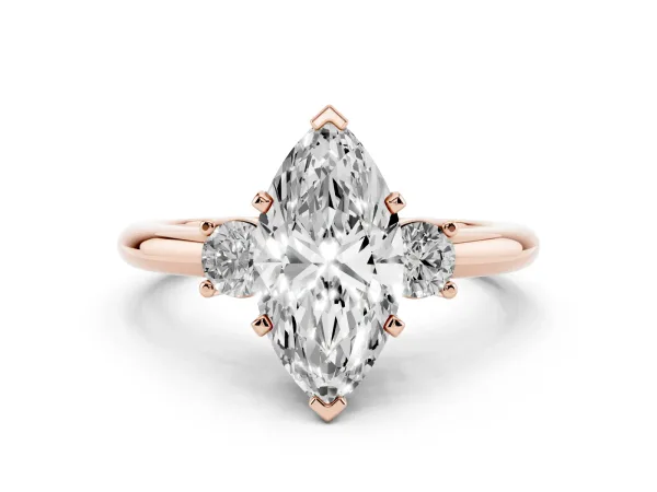 Three-Stone Marquise Cut Cut Diamond Solitaire with Prong Setting and Classic Band Rose gold
