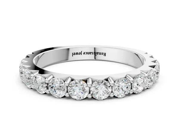 Round Diamond Half Eternity Band with Classic Prong Setting White gold