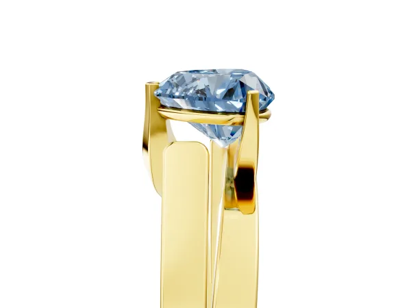 Fancy Blue Modern Tension Set Heart Cut Diamond Solitaire Wide Band Ring Yellow gold