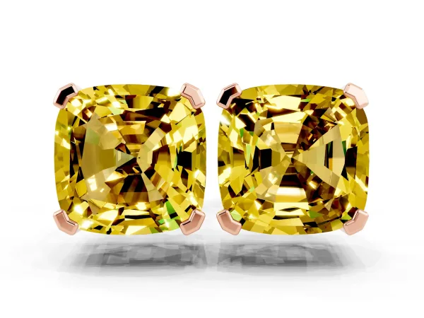 Cushion Cut Yellow Sapphire Stud Earrings Rose gold