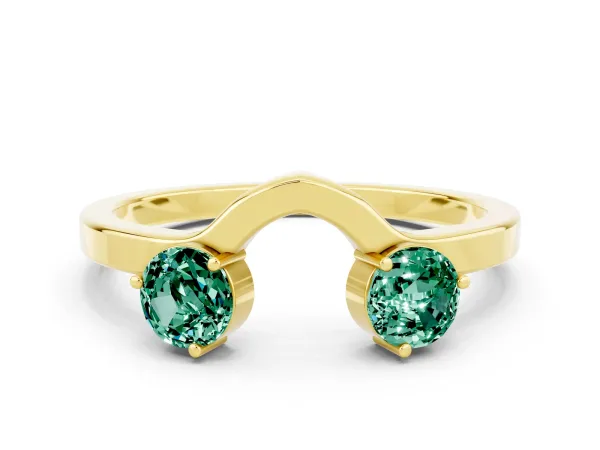 Dual Round Green Sapphire Open Band Ring with Prong Setting Yellow gold