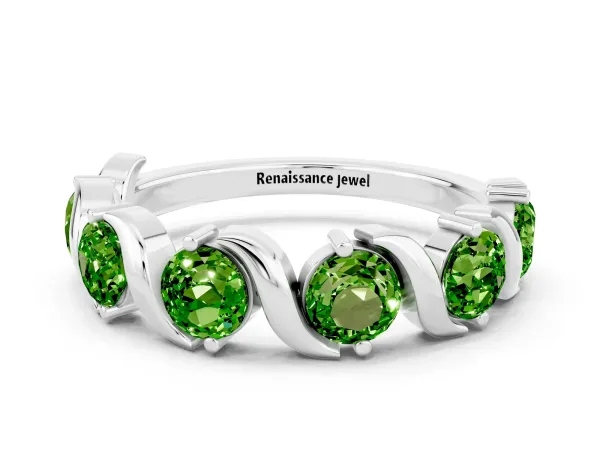 Round Peridot Half Eternity Band with Wave Prong Setting Platinum