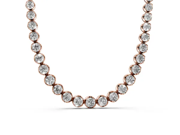 Round Brilliant Diamond Tennis Necklace with Prong Setting Rose gold