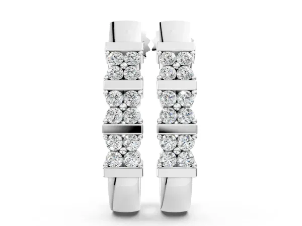 Round Diamond Channel-Set Hoop Earrings with Four-Prong Setting White gold