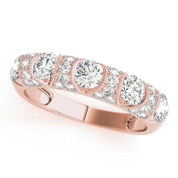 Round Cut Milgrain Diamond Half Eternity Band with Pave Setting Rose gold
