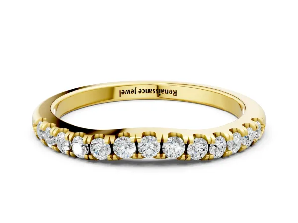Round Diamond Pavé Curved Eternity Band with Shared Prong Setting Yellow gold