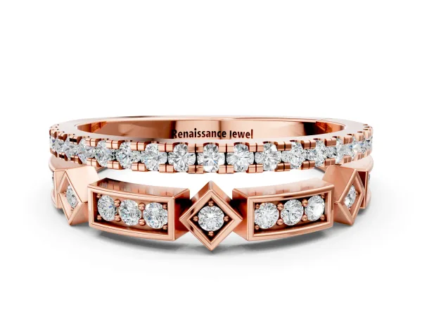 Pavé Round Diamond Channel Set Dual Band with Prong Setting Rose gold