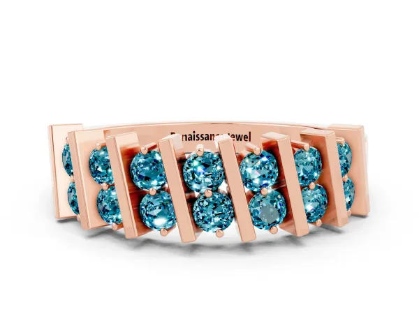 Channel Set Round Blue Topaz Anniversary Band with Vertical Prongs Rose gold