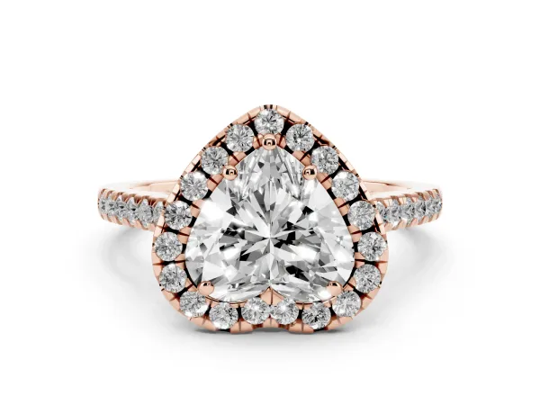 Heart Cut Halo Pavé Diamond Engagement Ring with Four-Prong Setting Rose gold