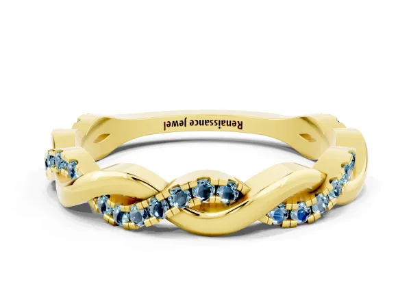 Round Aquamarine Twist Eternity Band with Pavé Setting Yellow gold