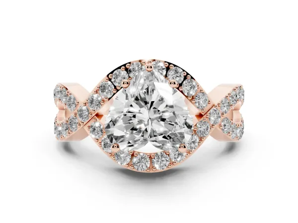 Heart Cut Solitaire Twist Band Pavé Diamond Engagement Ring Rose gold