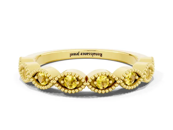 Milgrain Marquise Yellow Sapphire Half Eternity Band with Bezel Setting Yellow gold