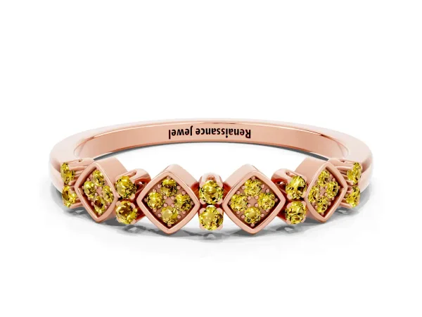Pavé Cushion Yellow Sapphire Cluster Eternity Band with Prong Setting Rose gold