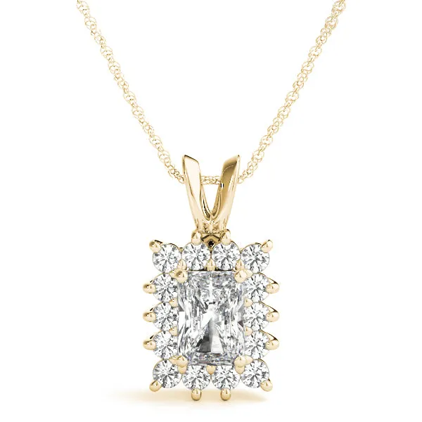 Halo Radiant Cut Diamond Pendant with Prong Setting Yellow gold