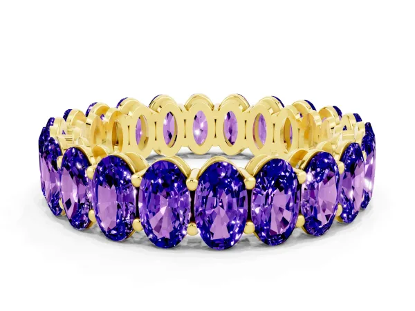 Oval Cut Tanzanite Eternity Band with Shared Prong Setting Yellow gold