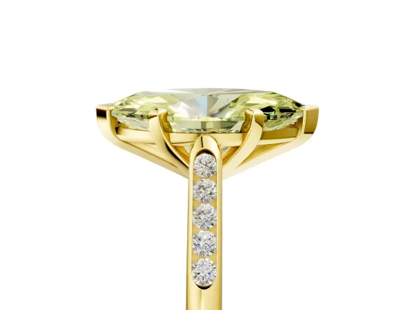Fancy Yellow Marquise Cut Diamond Solitaire Ring with Channel Set Round Band and Prong Setting Yellow gold