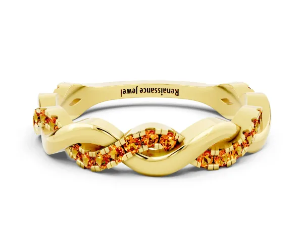 Pavé Round Citrine Twist Eternity Band with Shared Prong Setting Yellow gold