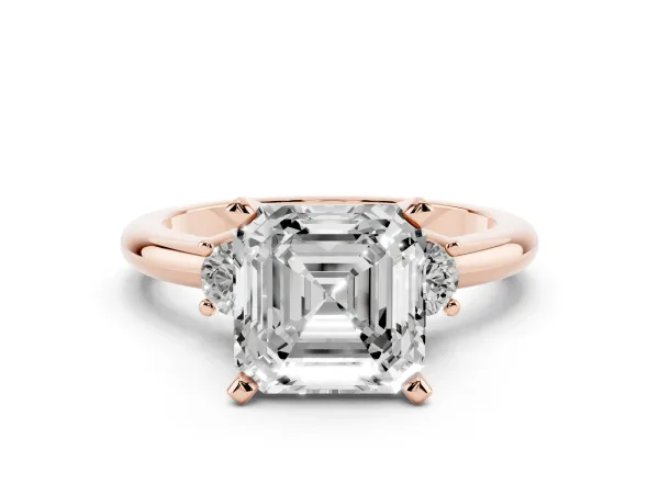 Three-Stone Asscher Cut Cut Diamond Solitaire with Prong Setting and Classic Band Rose gold