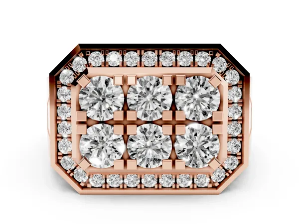 Round Diamond Cluster Halo Mens Ring Rose gold