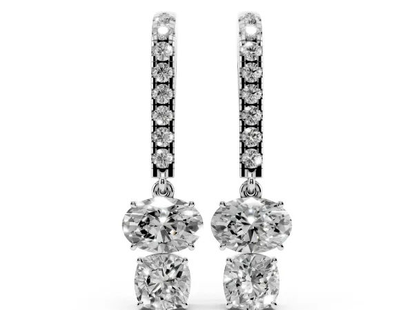 Oval Cut Diamond Multi-Shape Hook Drop Earrings Platinum