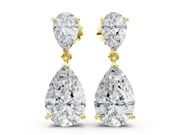 Pear Cut Diamond Two Stone Drop Earrings Yellow gold