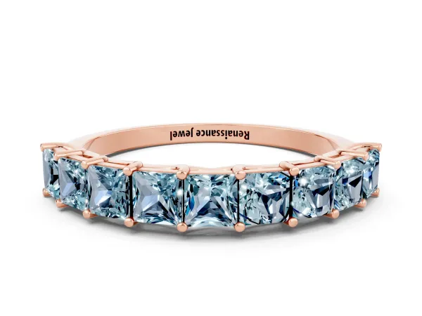 Princess Cut Aquamarine Channel-Set Eternity Band with Prong Setting Rose gold