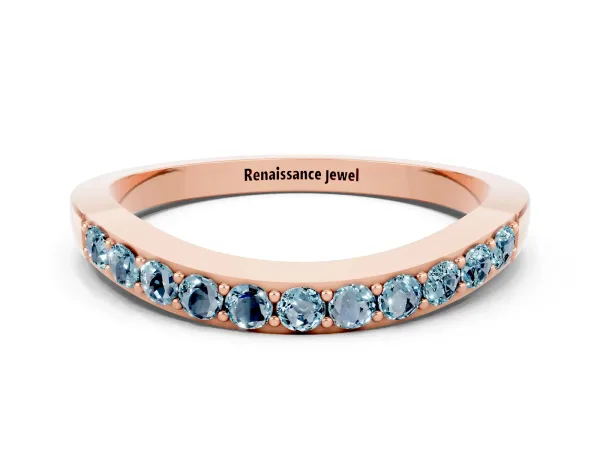 Round Aquamarine Curved Wedding Band with Channel Setting Rose gold