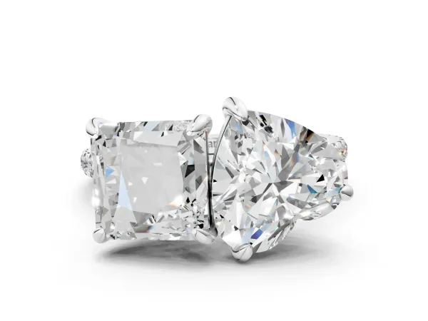 Heart and Princess Toi Moi Ring with Prong Setting and Pave Band Platinum