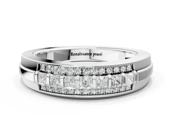 Bar-Set Princess Cut Diamond Pavé Band Platinum