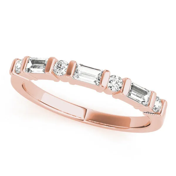 Baguette and Round Diamond Channel Set Half Eternity Band with Bar Prong Setting Rose gold