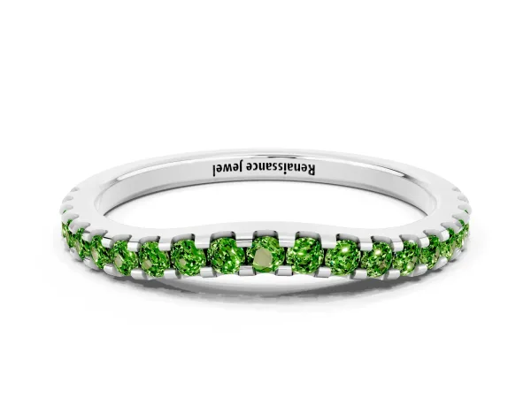 Round Peridot Pavé Curved Wedding Band Platinum
