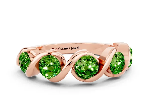 Round Peridot Wave Band with Channel Setting and Shared Prongs Rose gold