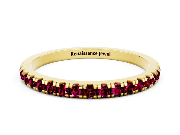 Pavé Round Garnet Half Eternity Band with Shared Prong Setting Yellow gold