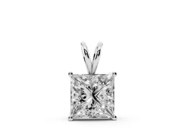 Princess Diamond Solitaire Pendant with Four Prong Setting White gold