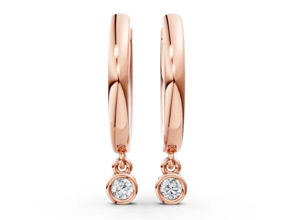Round Diamond Bezel Drop Huggie Hoop Earrings Rose gold