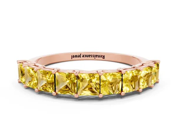 Princess Cut Yellow Sapphire Channel-Set Eternity Band with Prong Setting Rose gold