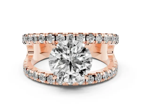 Round Cut Solitaire Split Shank Pave Diamond Ring Rose gold
